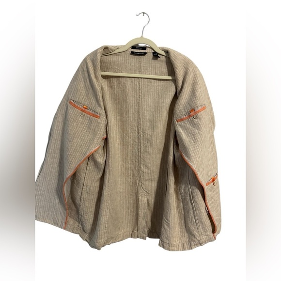 Brandini 100% Linen Tan Cream Striped Blazer 2 Button Closure Relaxed Fit Size M - Picture 5 of 10